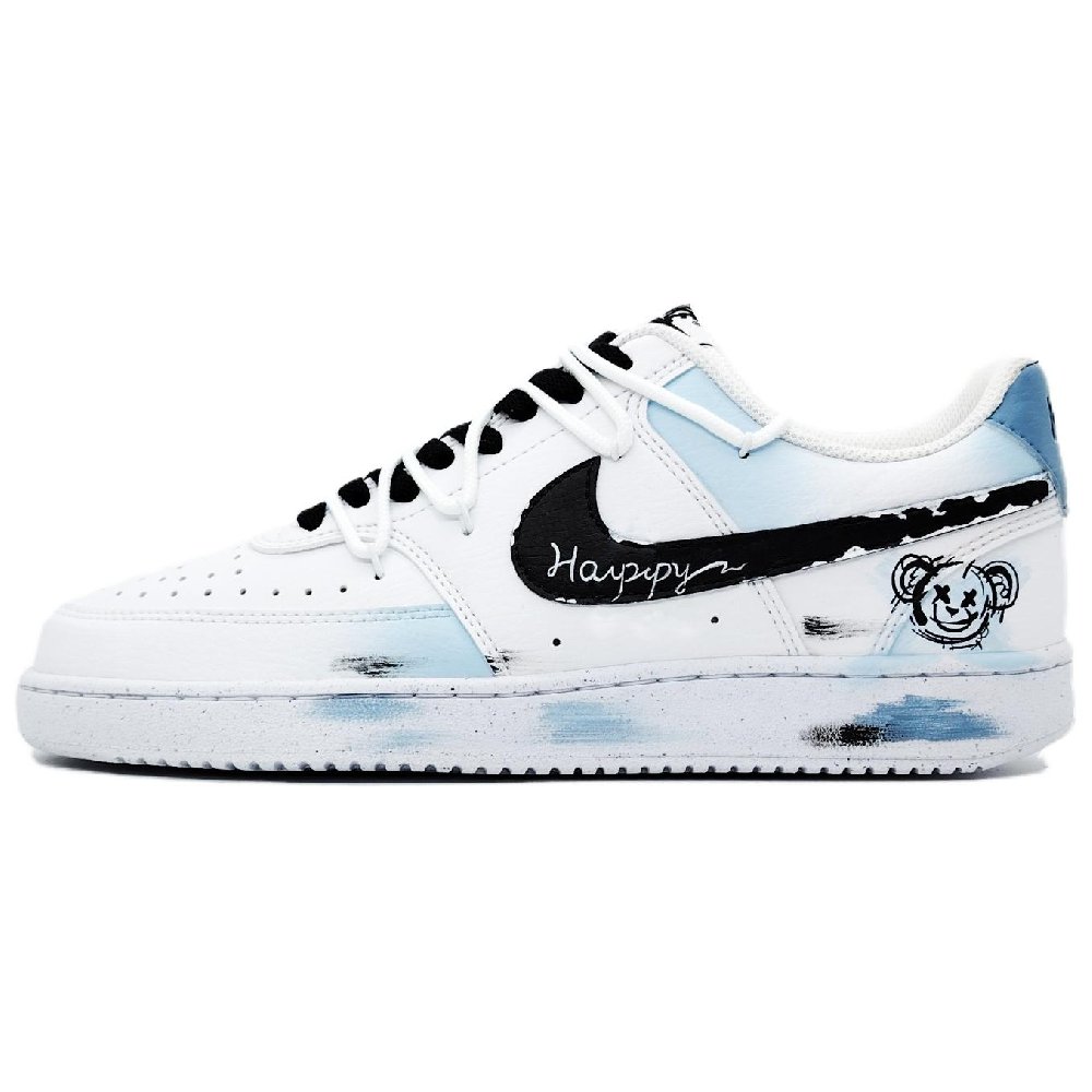 Nike Court Vision 1 Low Top Skateboard Shoes Men's Black White Blue