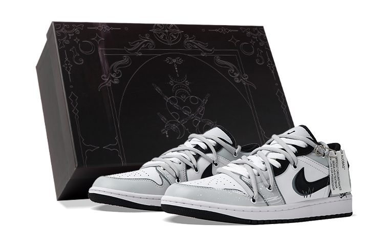 Jordan Air Jordan 1 Cushioned Slip-Resistant Abrasion-Resistant Low-Top Vintage Basketball Shoes Men's Gray White