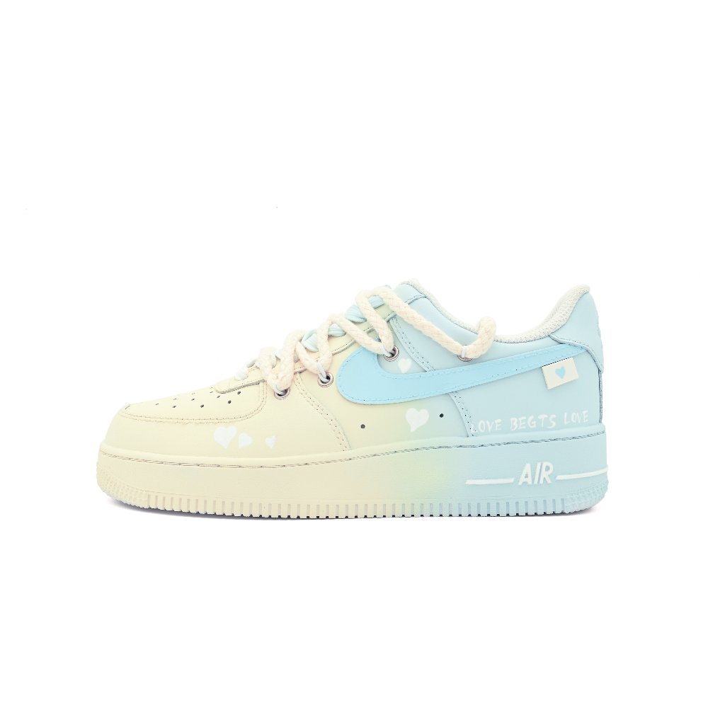Nike Air Force 1 '07 Anti-Slip Wear-Resistant Low-Top Skateboard Shoes Unisex Yellow Blue