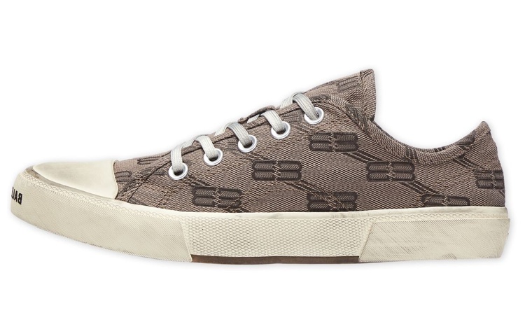 Balenciaga Paris Low Top Sneakers 'Tan Allover Logo Cotton And White Rubber'
