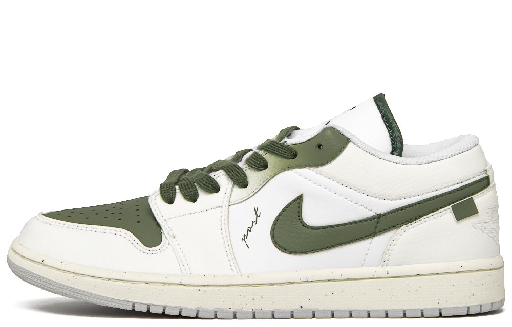 Jordan Air Jordan 1 White Forest Cushioning Slip Resistant Low Top Vintage Basketball Shoes Men's Beige Green