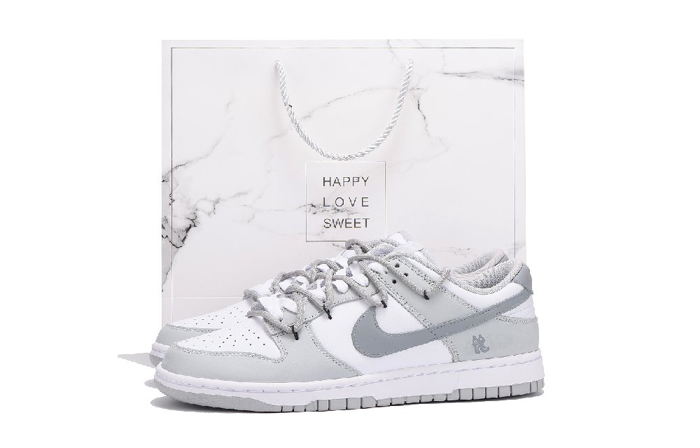 Nike Dunk Anti-Slip Wear-Resistant Low-Top Skateboard Shoes Men's Gray White