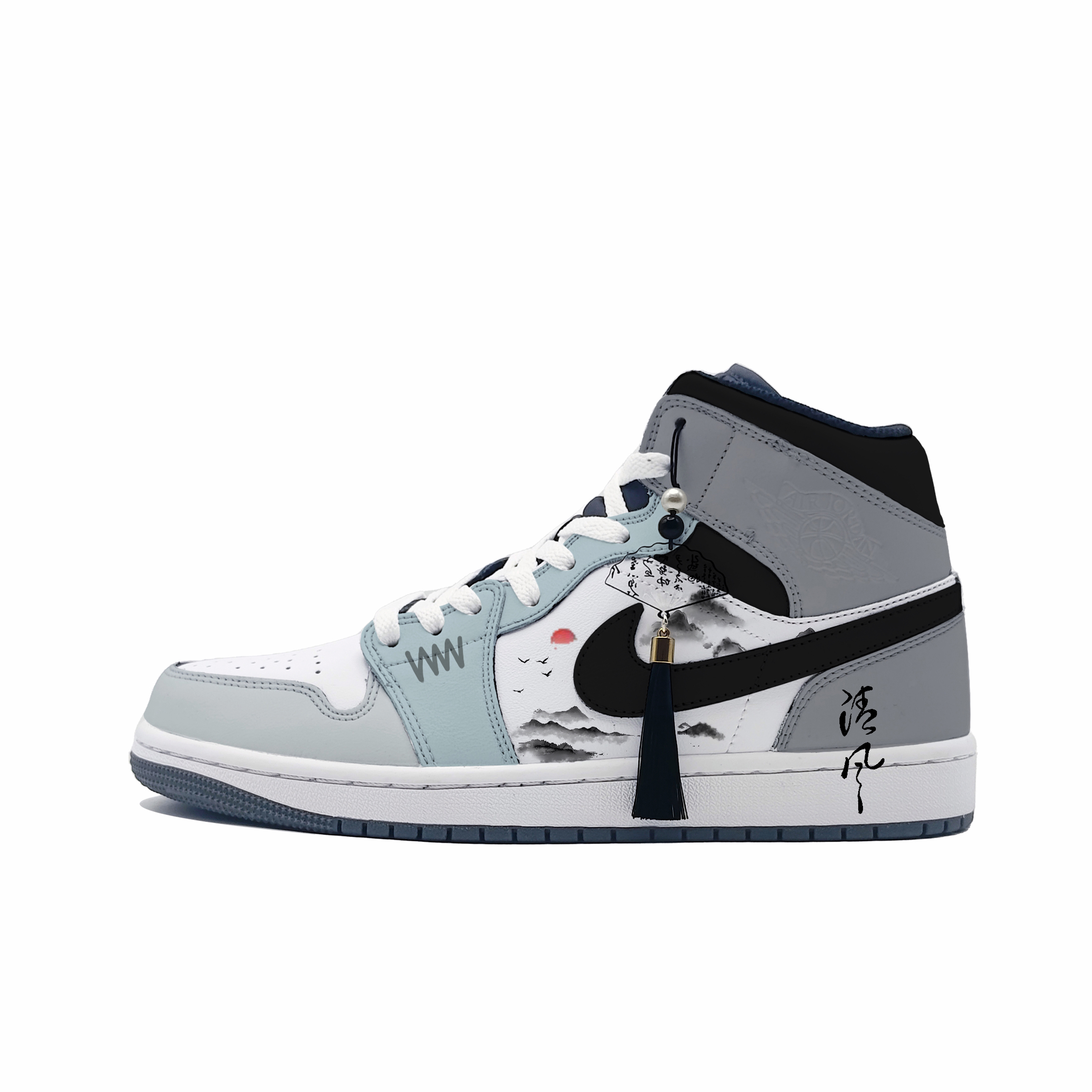Jordan Air Jordan 1 Sloping Sunlight, Fading Breeze Abrasion Resistant Mid top Vintage Basketball Shoes Unisex Gray