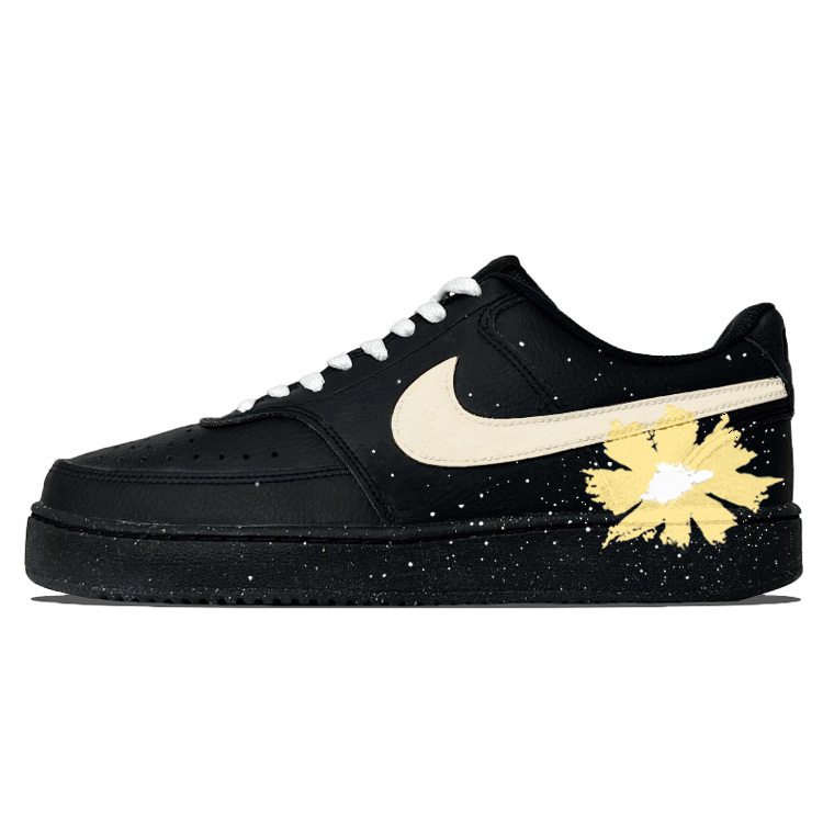 Nike Court Vision Anti Slip Wear Resistant Low Top Skateboard Shoes Unisex Black Yellow