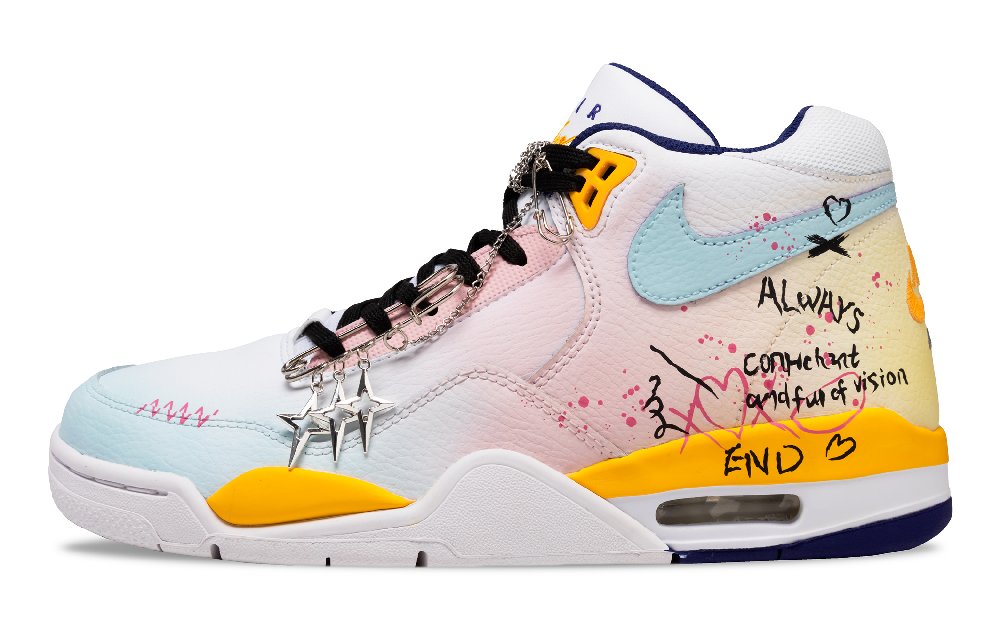 Nike Flight Legacy Vintage Basketball Shoes Men Mid-Top Blue Pink Yellow