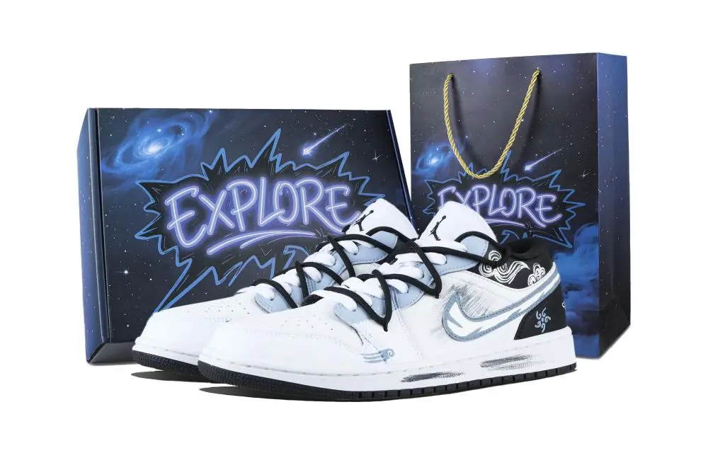 Jordan Air Jordan 1 Ink Dyed Clouds Low top Vintage Basketball Shoes Unisex Blue