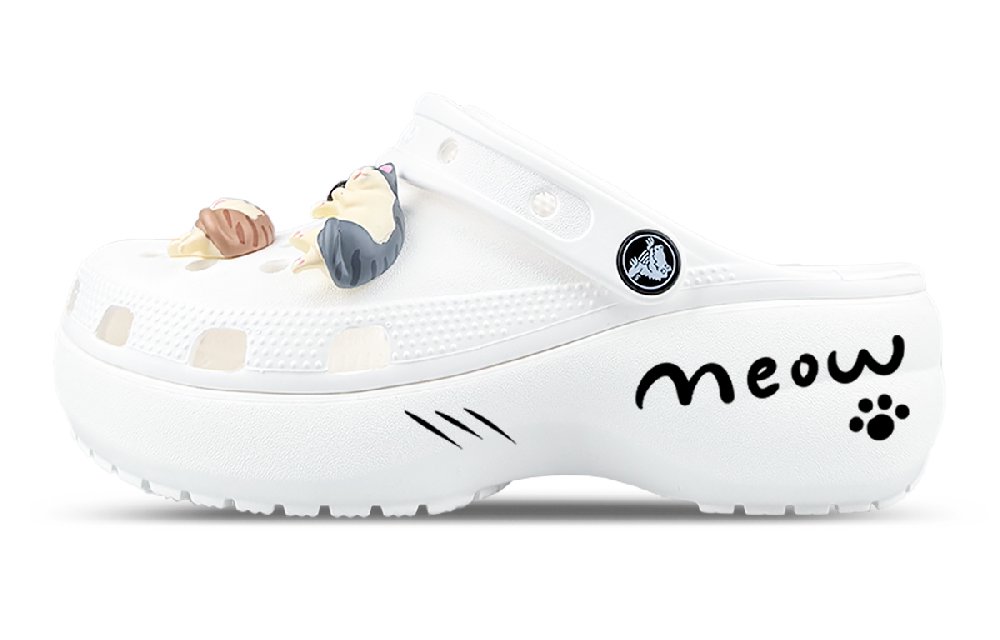 Crocs Classic Clog 3D Effect Pendant, Kitten Element Clogs Women's White