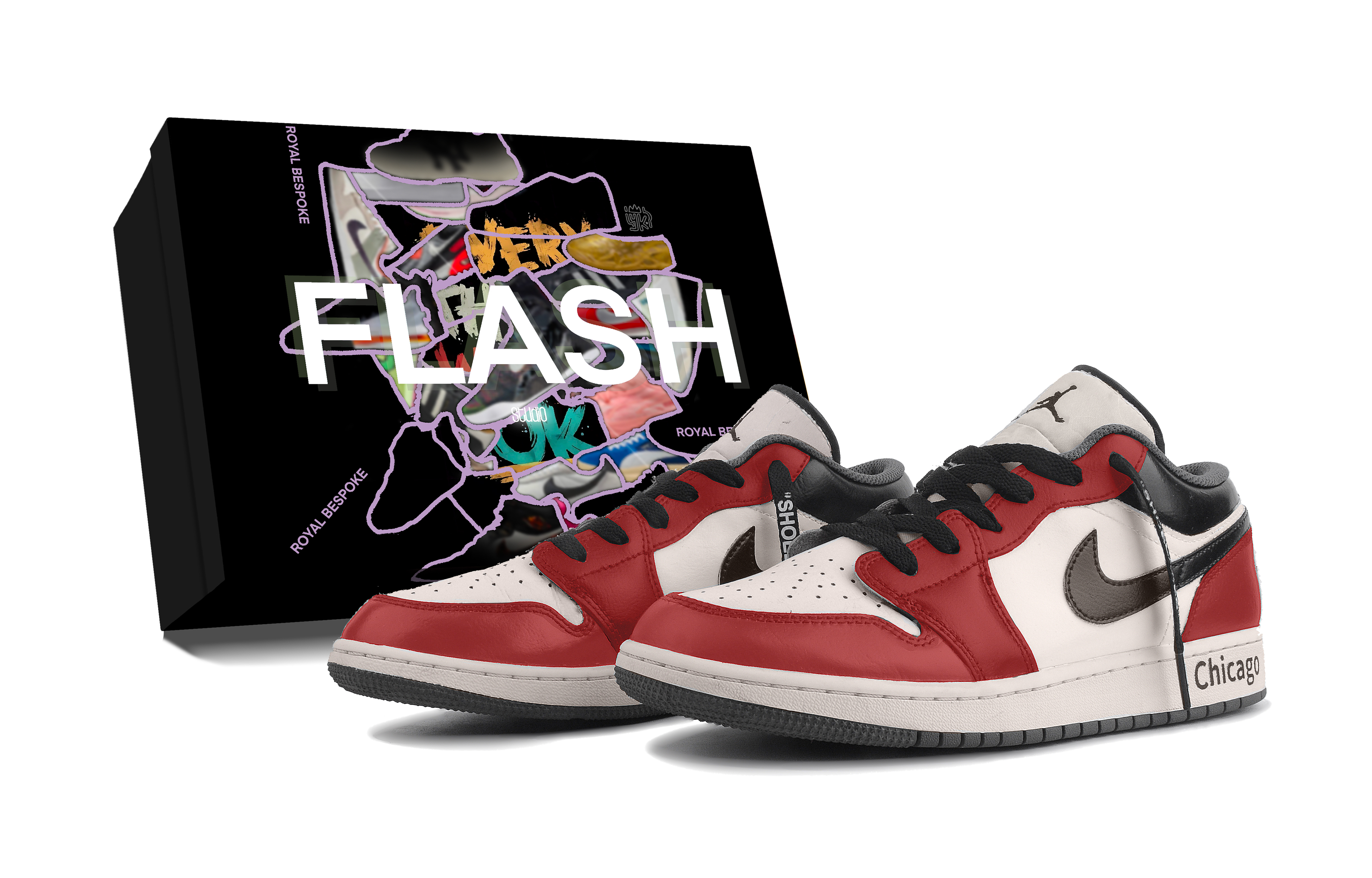Jordan Air Jordan 1 Chicago, Box Included Abrasion Resistant Low top Vintage Basketball Shoes Unisex Red
