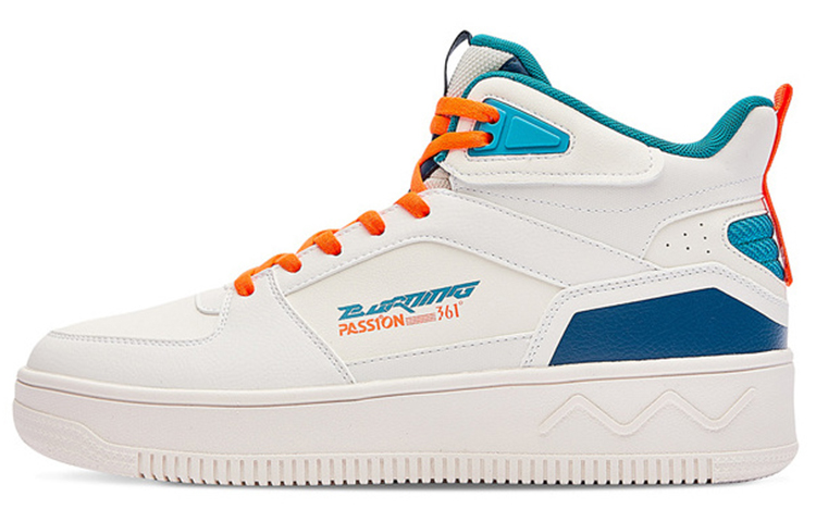 361° Burning Tide 1 High Top Skateboard Shoes Men's White Cyan