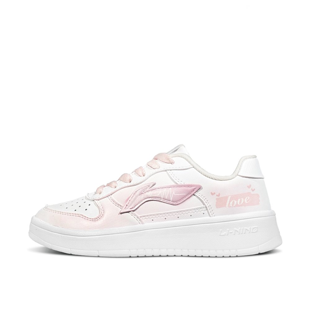LiNing Pontoon Boats Slip Resistant, Abrasion Resistant, Breathable Low Top Skateboard Shoes Women's Pink White