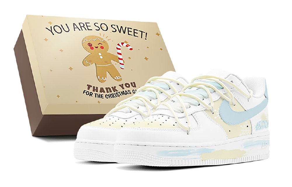Nike Air Force 1 Air Force 1 Christmas Gift Encounter Snowflake Ice Cream Low-Top Skateboard Shoes GS White Blue Yellow
