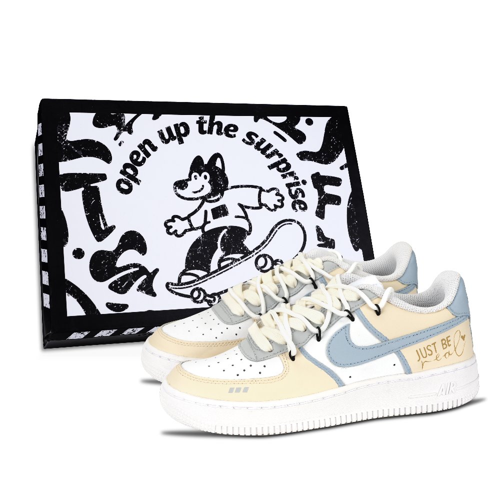 Nike Air Force 1 Abrasion Resistant Low Top Skateboard Shoes Unisex Yellow Blue