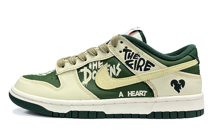 Nike Dunk Low Low-Top Skateboard Shoes Women's Beige White Green