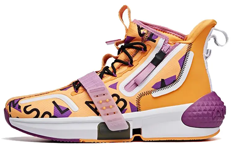 ANTA Basketball Shoes Men's High top Orange Yellow/Purple