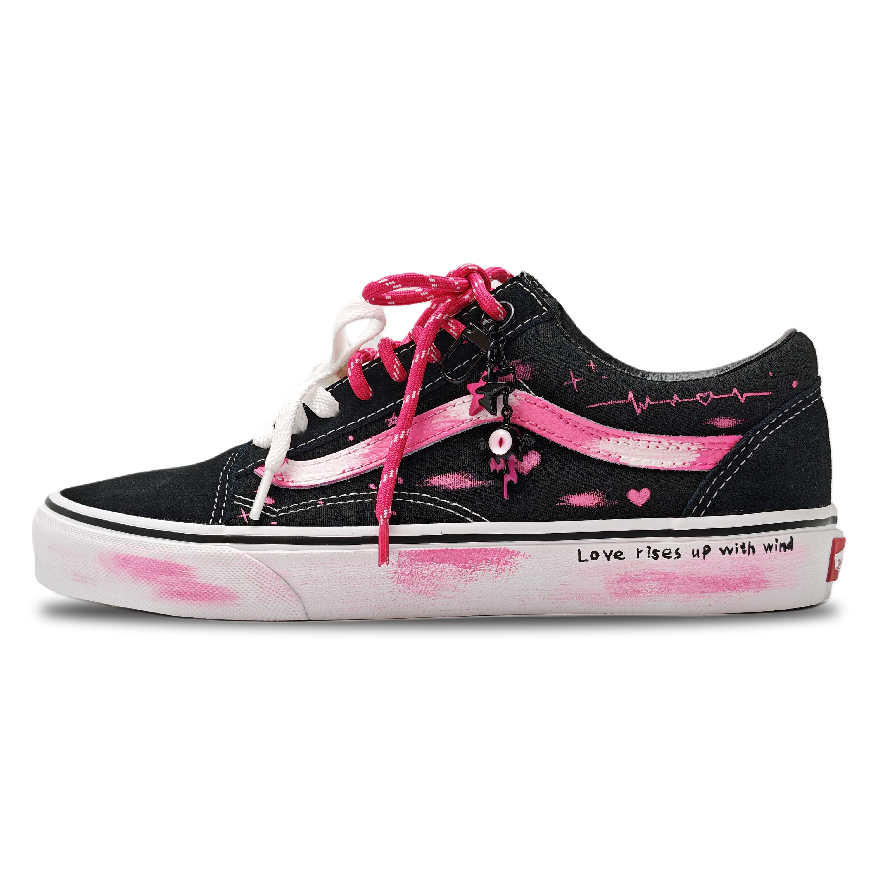 Vans Old Skool Pink Humor Abrasion Resistant Low top Skateboard Shoes Unisex Black Pink