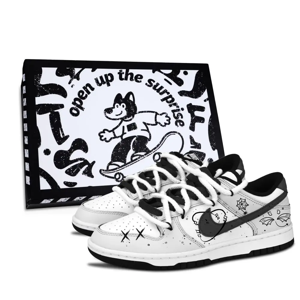 Nike Dunk Black White, Dark Mystery Tales Abrasion Resistant Slip Resistant Low top Skateboard Shoes Unisex Gray Black