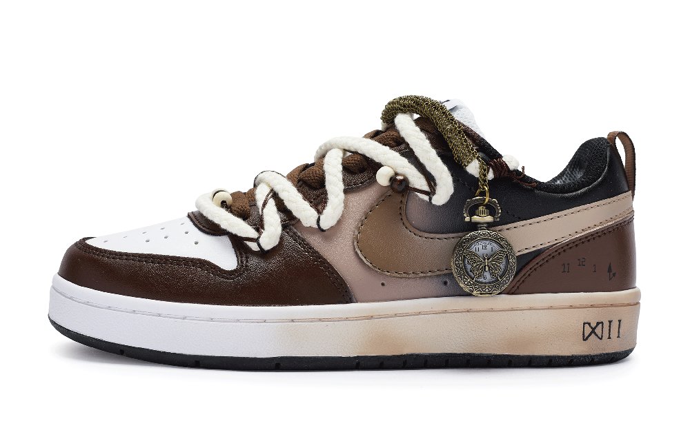 Nike Court Borough Low-Top Skateboard Shoes GS Beige Brown Black