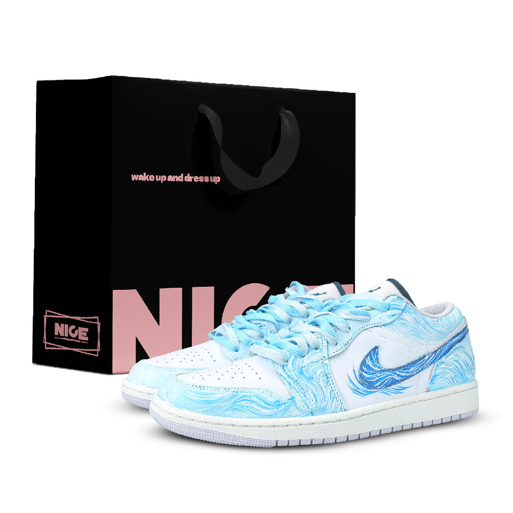 Jordan Air Jordan 1 Canglan Low Top Vintage Basketball Shoes Unisex Cerulean