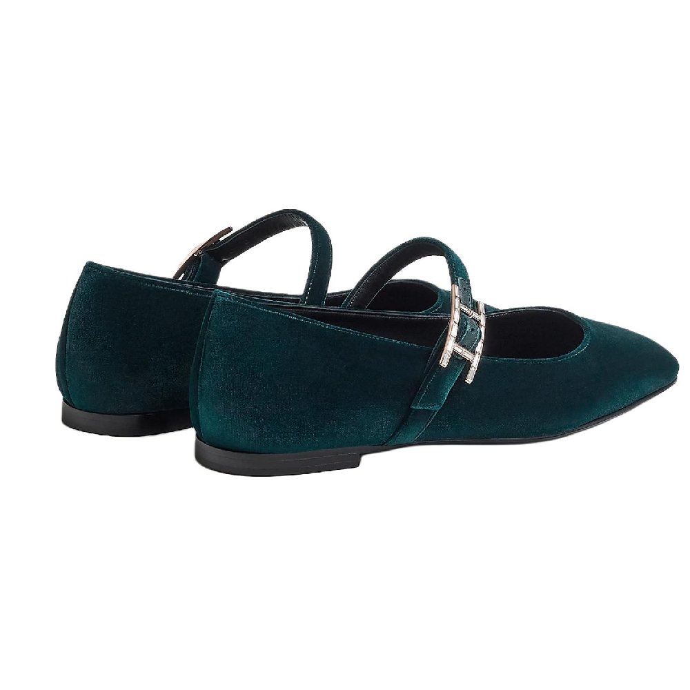 HERMES Jane Flat Mary Jane Shoes Women's Dark Green
