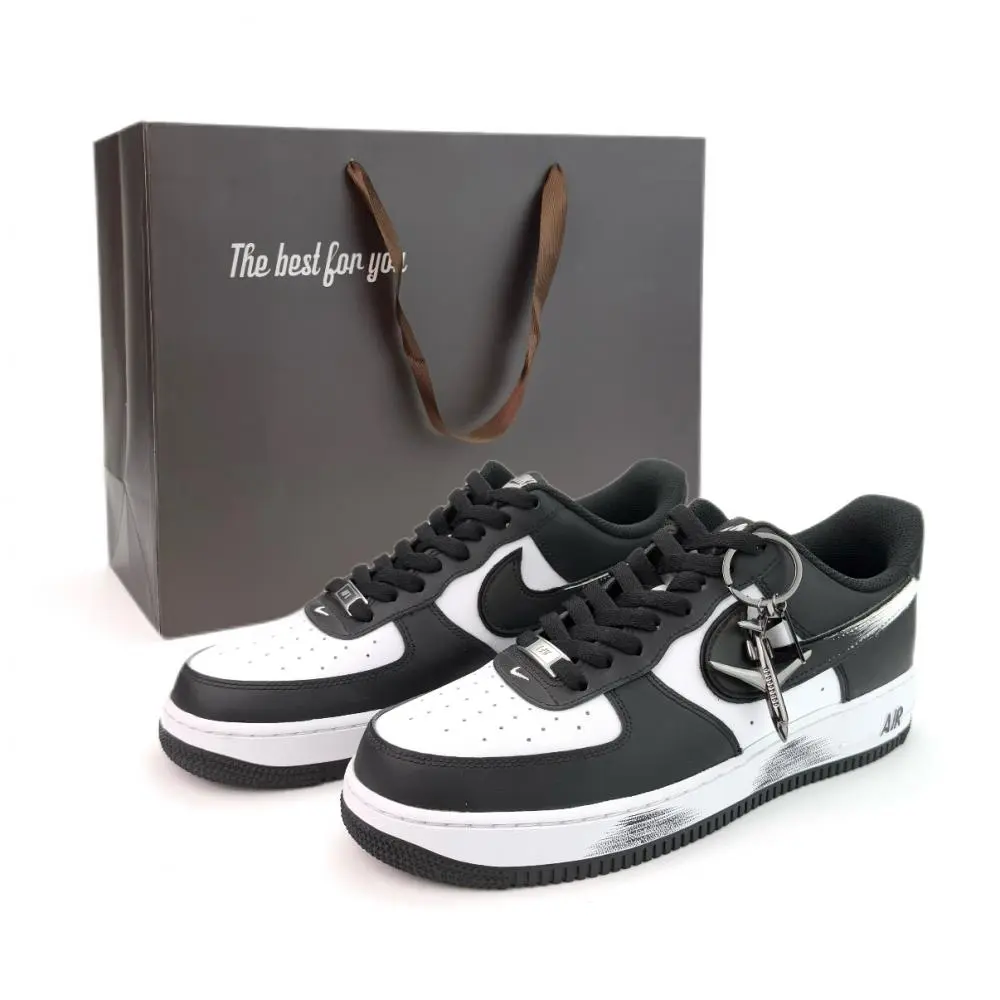 Nike Air Force 1 Ink Shadow White Edge Abrasion Resistant Low top Skateboard Shoes Unisex Black White
