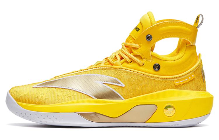 Anta KT8 Cushioning Anti-Slip And Wear-Resistant High-Top Basketball Shoes Yellow Solid Gold Color Scheme