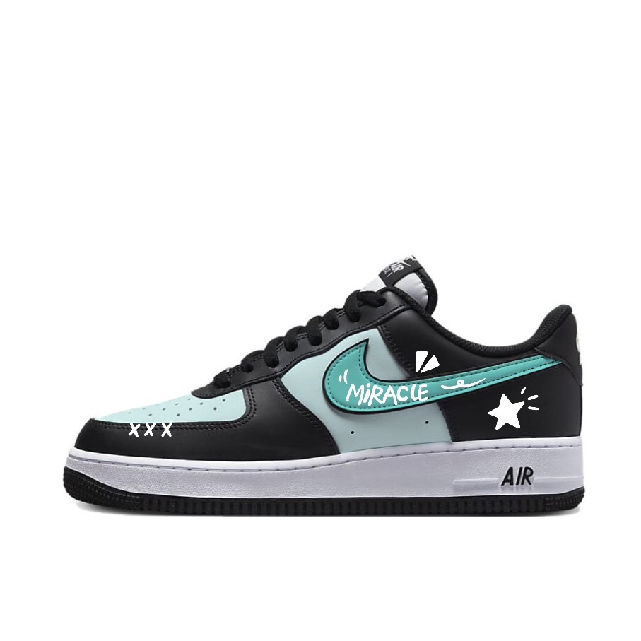 Nike Air Force 1 Cerulean Fresh Abrasion Resistant Low top Skateboard Shoes Unisex Black White