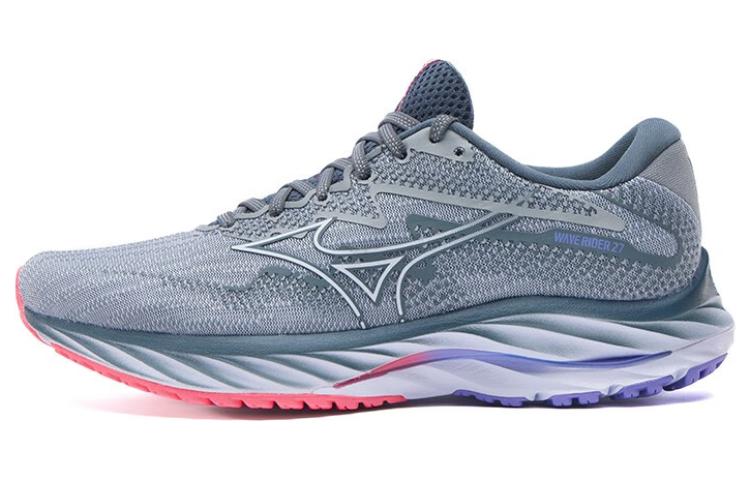 Mizuno Wave Rider 27 Cushioned Wear-Resistant Breathable Low-Top Casual Running Shoes Unisex Blue White Pink