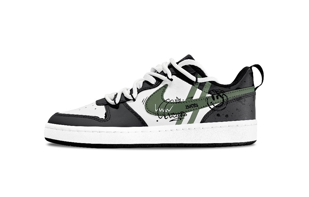 Nike Court Borough Low Smiley Face Non slip Lightweight Low Top Skateboard Shoes GS Black White