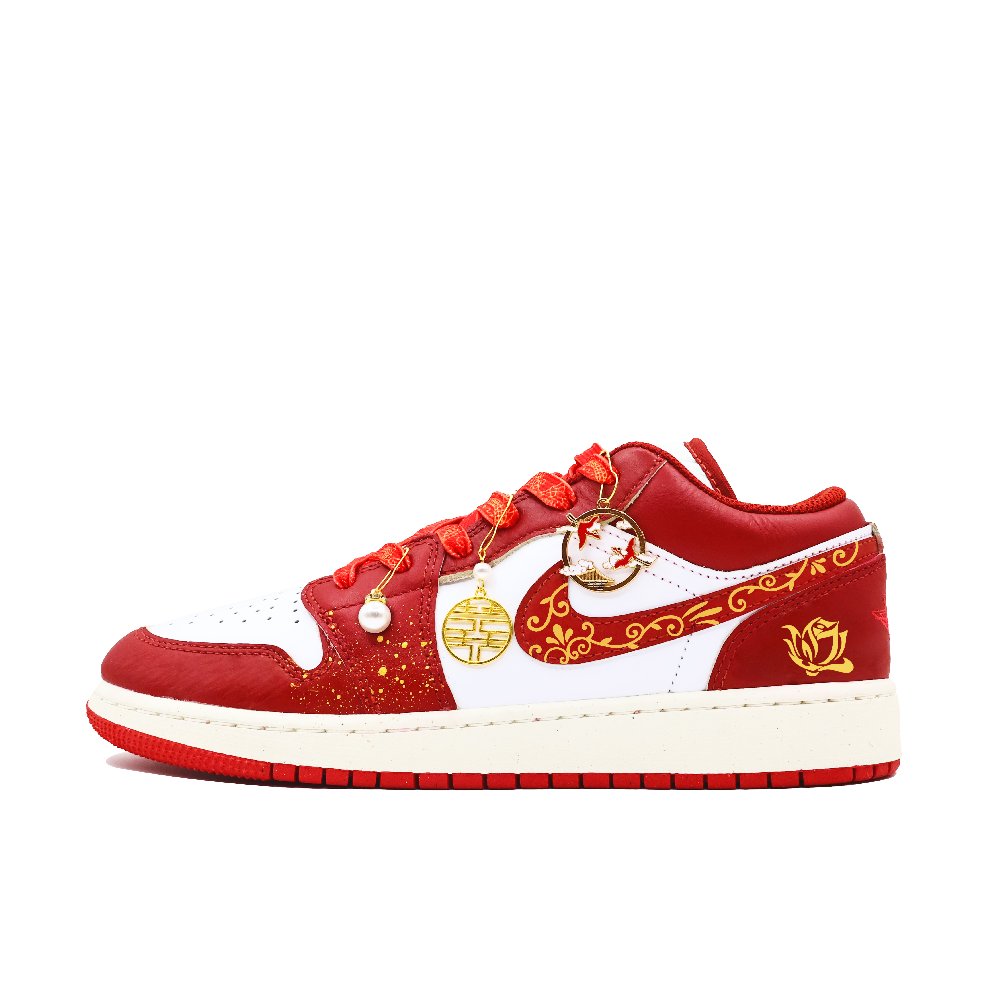 Jordan Air Jordan 1 A Godsend Cushioning Wear-Resistant Low-Top Vintage Basketball Shoes GS Gold Red