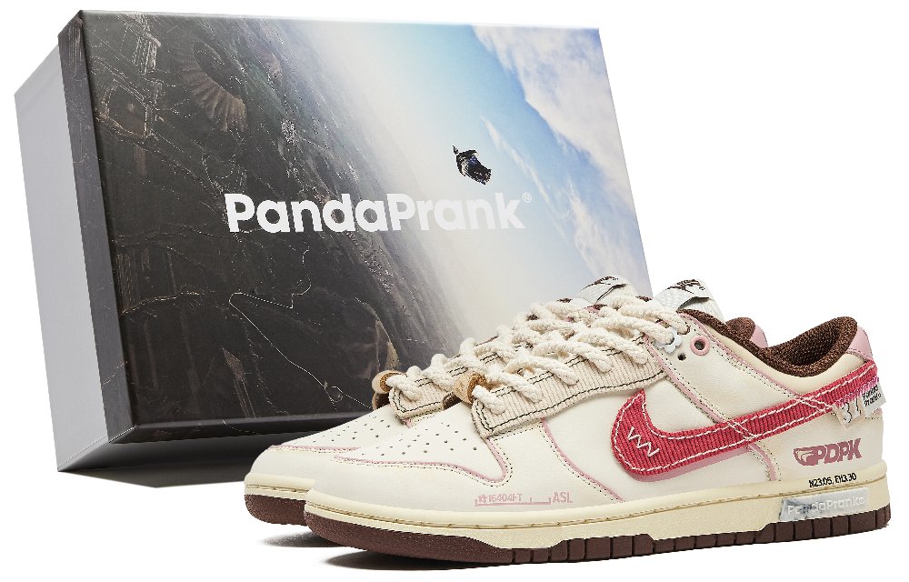 Nike Dunk 'Surfaces In Brown And Sail' Anti Slip Wear Resistant Low Top Skateboard Shoes Women's Pink White