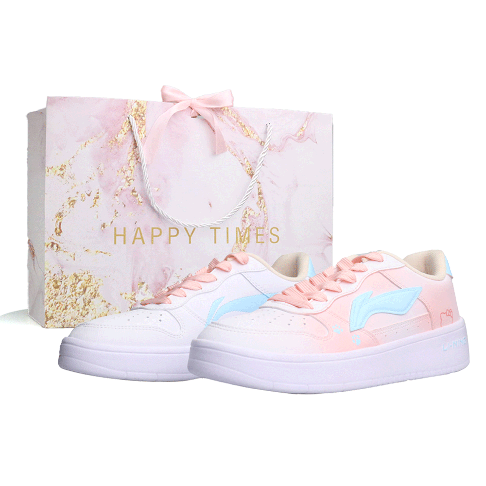 LiNing Pontoon Boats Anti Slip And Wear Resistant Height Increasing Low Top Skateboard Shoes Women's Blue Pink