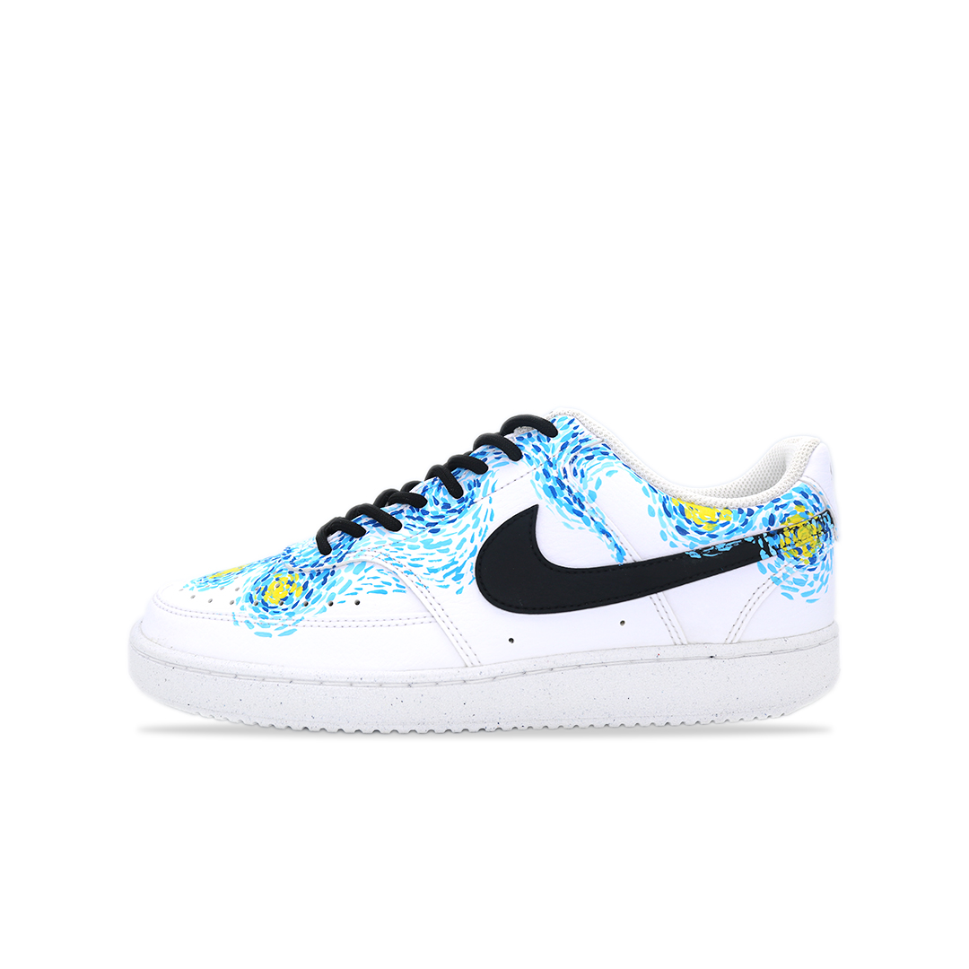 Nike Court Vision Hand Drawn Graffiti Abrasion Resistant Low top Skateboard Shoes Men's White Blue Black