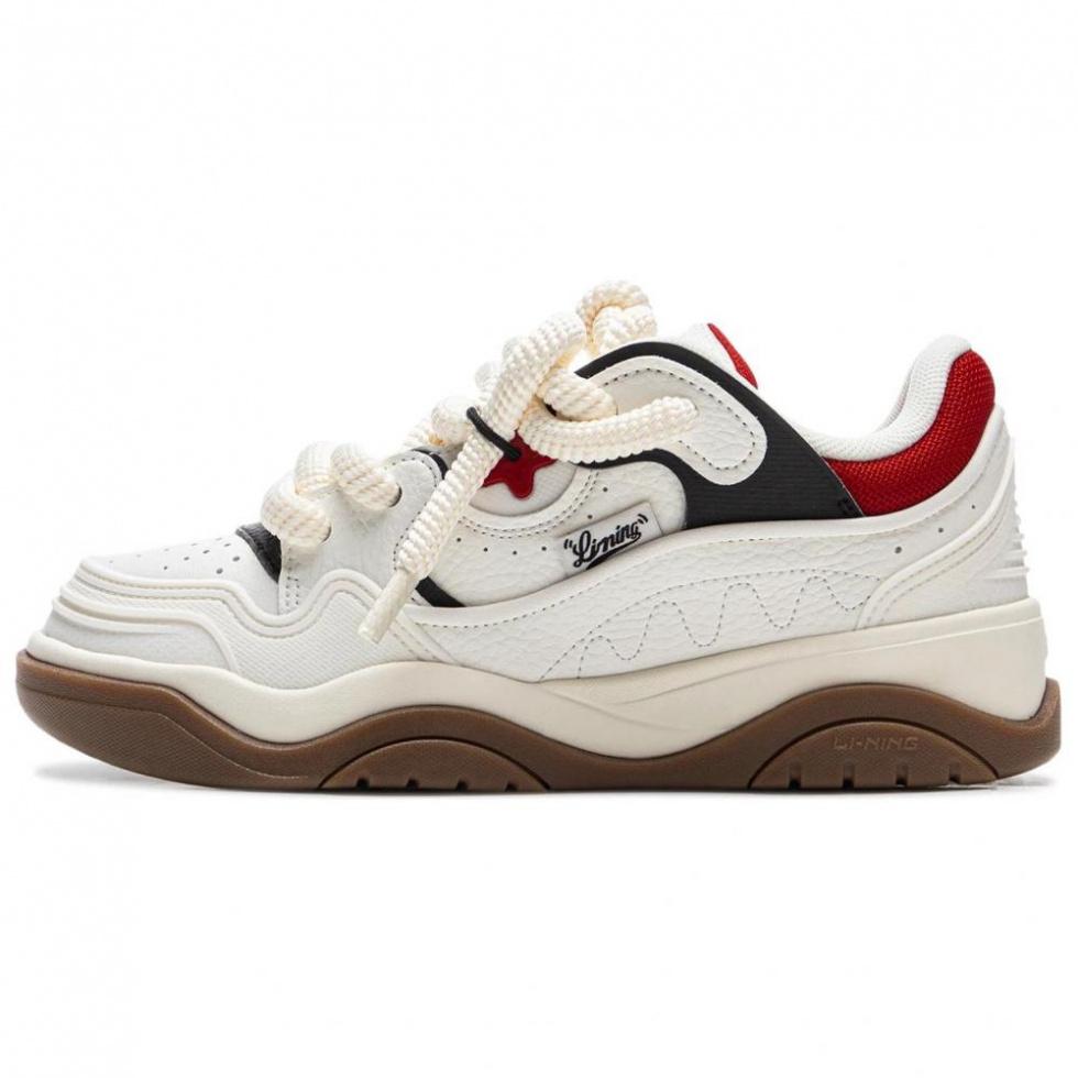 LiNing Zhi Cheng 2.0 Cushioning Breathable Height Increasing Low-Top Skateboard Shoes Women's White Brown