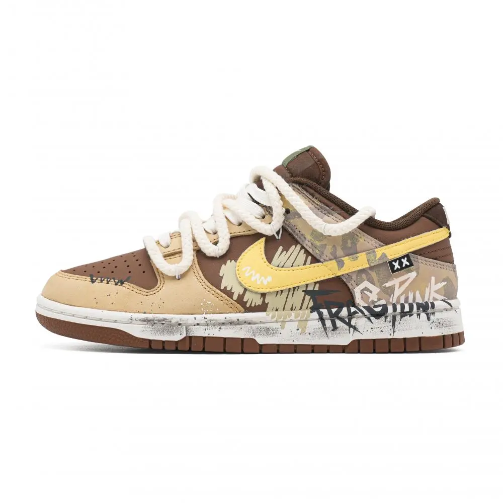 Nike Dunk Heart Graffiti Cushioning Abrasion Resistant Balance Low top Skateboard Shoes Unisex Yellow Brown