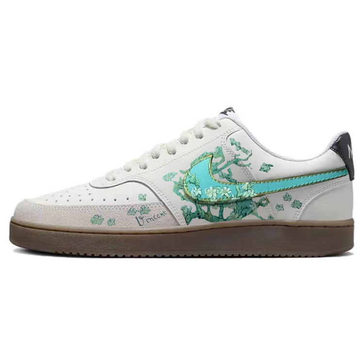Nike Court Vision 1 Green Rose Anti Slip And Wear Resistant Lightweight Low Top Skateboard Shoes Unisex White Green