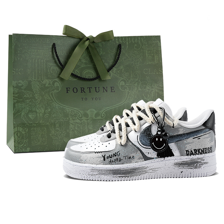 Nike Air Force 1 Anti Slip Wear Resistant Low Top Skateboard Shoes Unisex White Gray