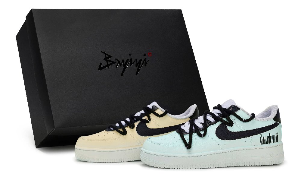 Nike Air Force 1 Skateboard Shoes Unisex Low Top Black/White/Cyan/Yellow