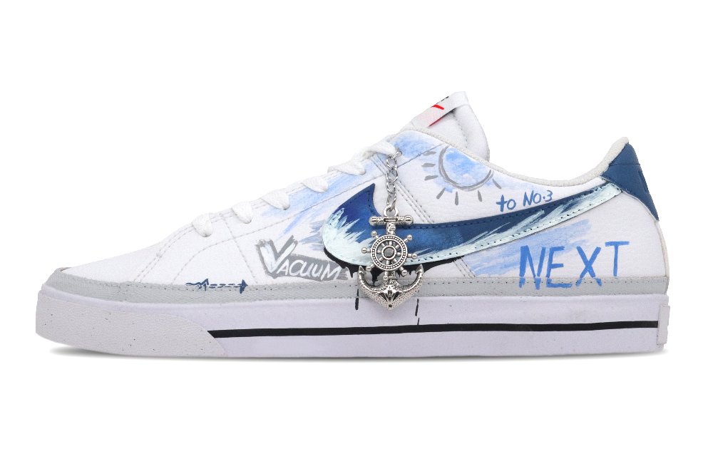 Nike Court Legacy Nautical Journal Anti Slip Wear Resistant Low Top Skateboard Shoes Unisex Blue White Gray