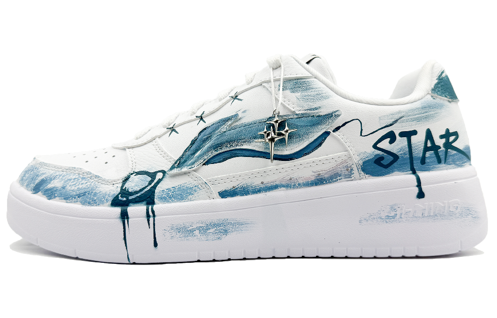 LiNing Pontoon Boats Anti Slip Wear Resistant Breathable Height Increasing Low Top Skateboard Shoes Men's Blue White