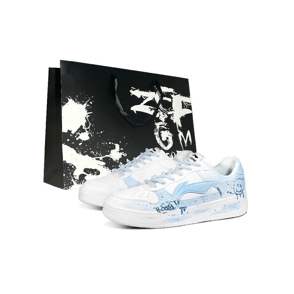 LiNing Pontoon Boats BOOM Slip Resistant, Abrasion Resistant, Breathable Low Top Skateboard Shoes Men's White Blue