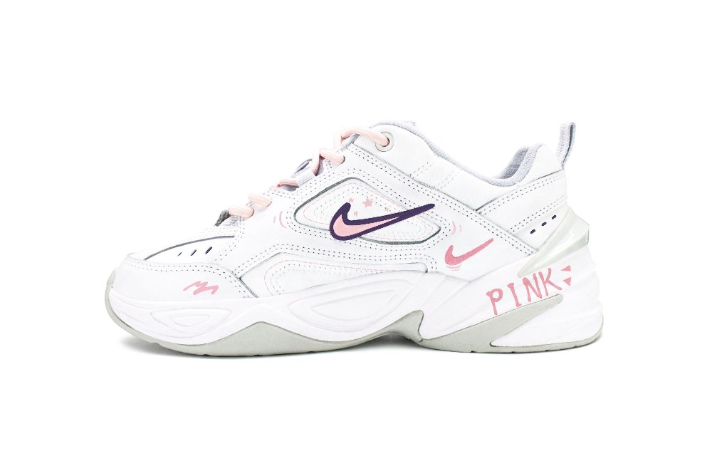 Nike M2K Tekno Wear-Resistant Slip-Resistant Low-Top Chunky Sneakers Women's White Pink
