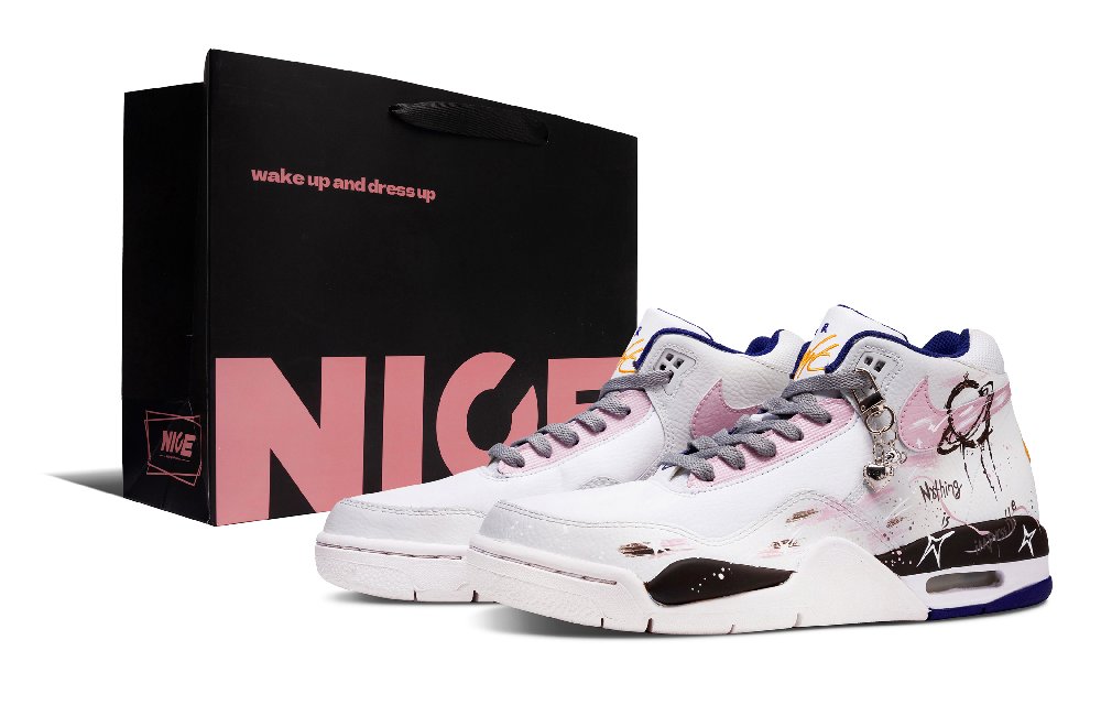 Nike Flight Legacy Steam Planet Anti Slip Wear Resistant Mid Top Vintage Basketball Shoes Men's White Pink