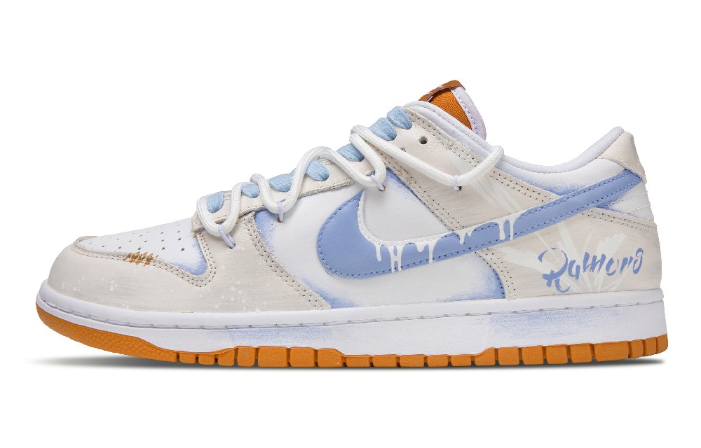 Nike Dunk Pale Blue Abrasion Resistant Low top Skateboard Shoes Unisex Beige White Blue