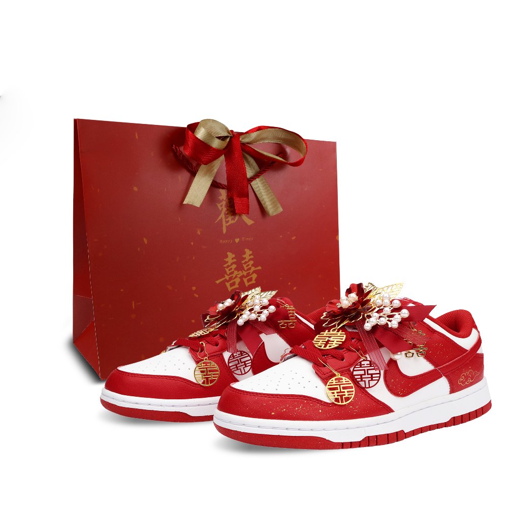 Nike Dunk Good Fortune And Prosperity Abrasion Resistant Low Top Skateboard Shoes Unisex Red