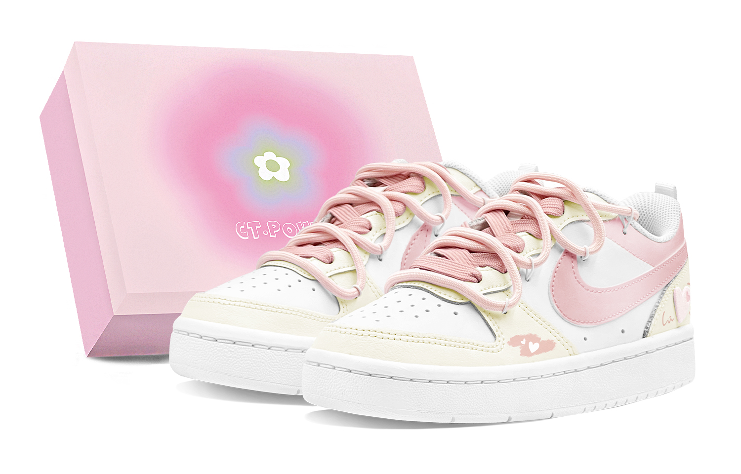 Nike Court Borough Abrasion Resistant Low top Skateboard Shoes Women's Yellow Pink