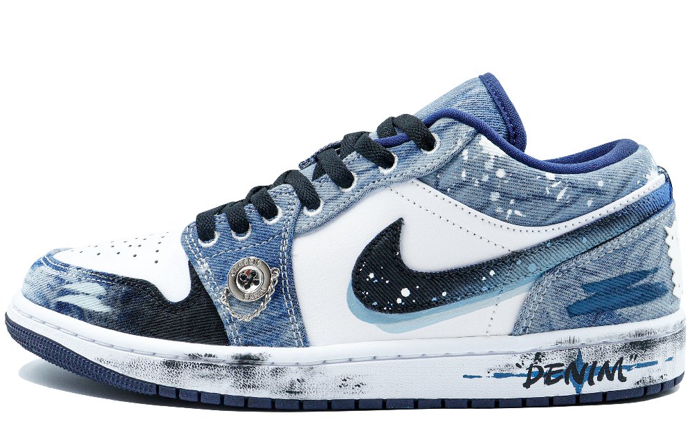 Jordan Air Jordan 1 Low Washed Denim Wild Vintage Slip-Resistant Low-Top Vintage Basketball Shoes Men's Denim Blue