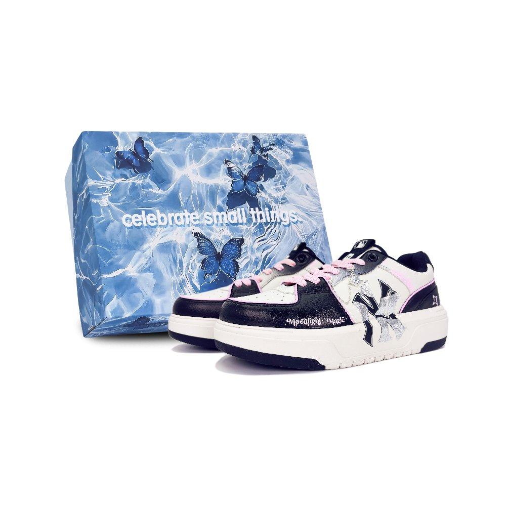 MLB Chunky Liner Abrasion Resistant Height Increasing Low Top Skateboard Shoes Unisex Black Pink