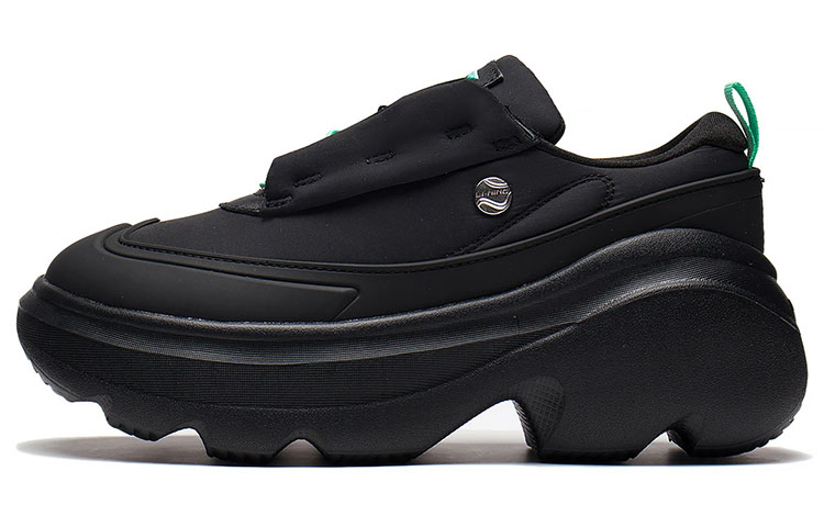 LiNing Puff Cushioned Anti-Slip Wear-Resistant Lightweight Height Increasing Low-Top Casual Shoes Women's Black Green