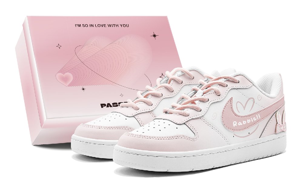 Nike Court Borough Low 2 Smiling Bunny Sweet Style Casual Slip-Resistant Low-Top Skateboard Shoes GS Pink White