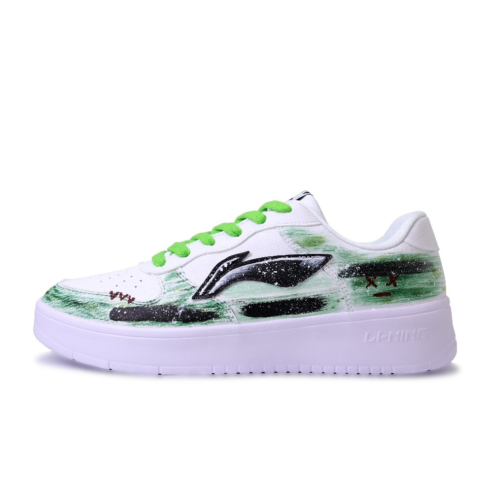 LiNing Pontoon Boats Abrasion Resistant, Lightweight, And Breathable Low Top Skateboard Shoes Unisex White Green Black
